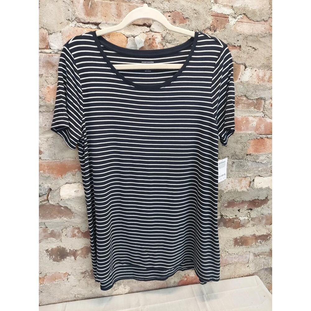 Amazon Essentials Womens T-Shirt Top M Black White Striped Short Sleeve
